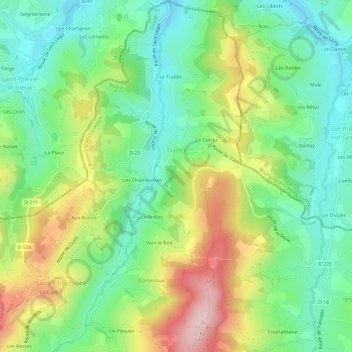 Carte topographique Trades, altitude, relief