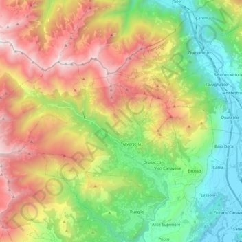 Carte topographique Valchiusa, altitude, relief