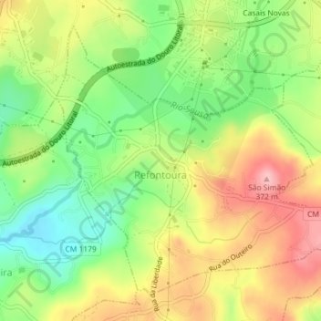 Carte topographique Refontoura, altitude, relief