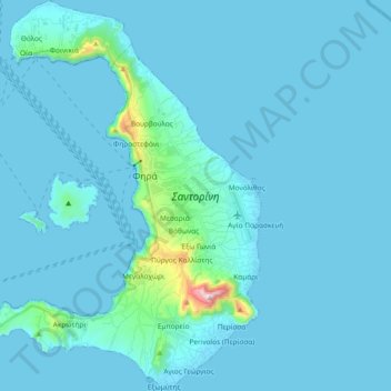 Carte topographique Santorin, altitude, relief