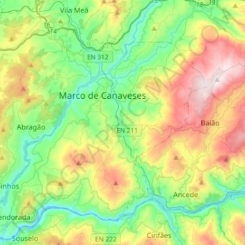 Carte topographique Marco de Canaveses, altitude, relief