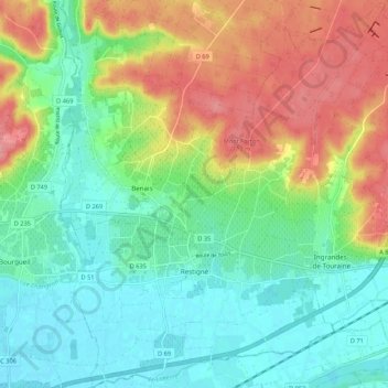 Carte topographique Restigné, altitude, relief