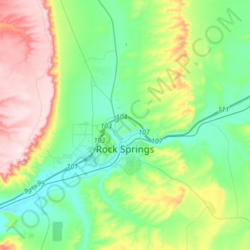 Carte topographique Rock Springs, altitude, relief