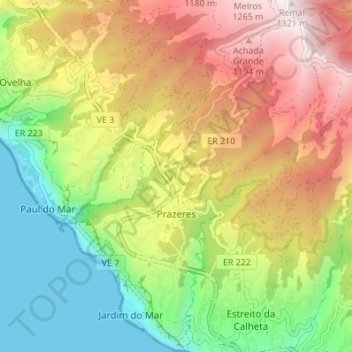 Carte topographique Prazeres, altitude, relief