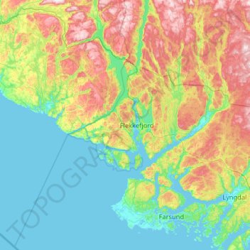 Carte topographique Flekkefjord, altitude, relief