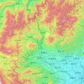 Carte topographique Préfecture de Gunma, altitude, relief