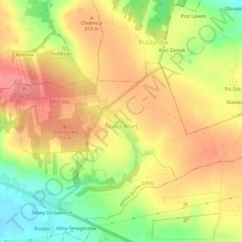 Carte topographique Nowa Wieś, altitude, relief