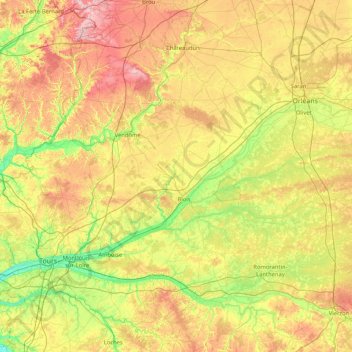 Carte topographique Loir-et-Cher, altitude, relief