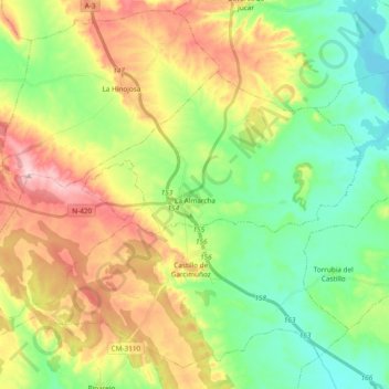 Carte topographique La Almarcha, altitude, relief