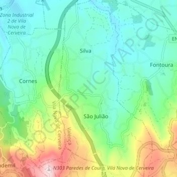 Carte topographique São Julião e Silva, altitude, relief