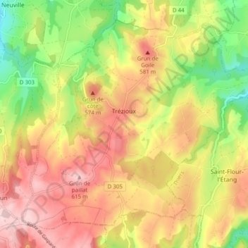 Carte topographique Trézioux, altitude, relief
