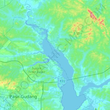 Carte topographique Johor River, altitude, relief