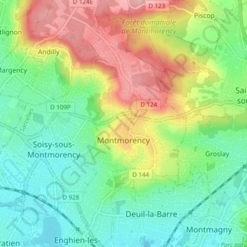 Carte topographique Montmorency, altitude, relief