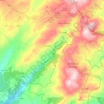 Carte topographique Oseira, altitude, relief
