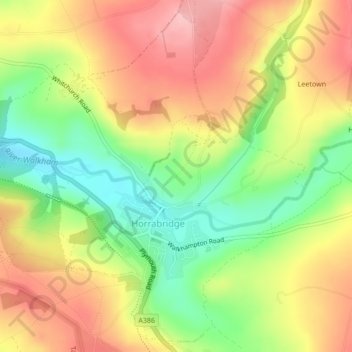 Carte topographique Horrabridge, altitude, relief