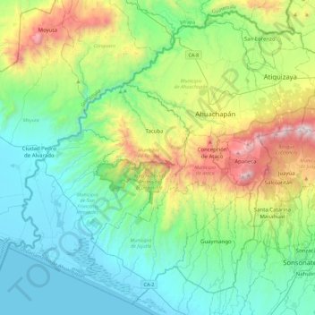 Carte topographique Departamento de Ahuachapán, altitude, relief