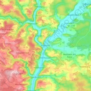 Carte topographique Kallmünz, altitude, relief