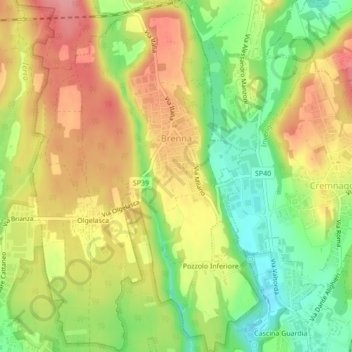 Carte topographique Brenna, altitude, relief