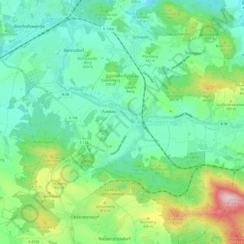 Carte topographique Schmölln-Putzkau, altitude, relief