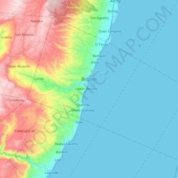 Carte topographique Boljoon, altitude, relief