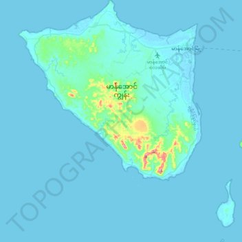 Carte topographique Manaung Township, altitude, relief