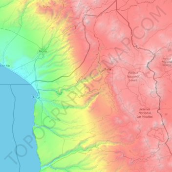 Carte topographique Región de Arica y Parinacota, altitude, relief