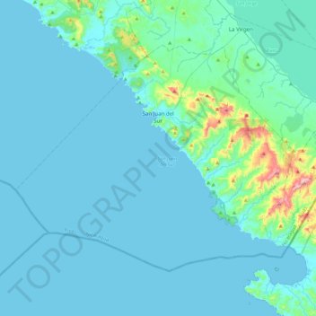 Carte topographique San Juan del Sur, altitude, relief