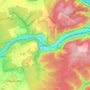Carte topographique Liverdun, altitude, relief
