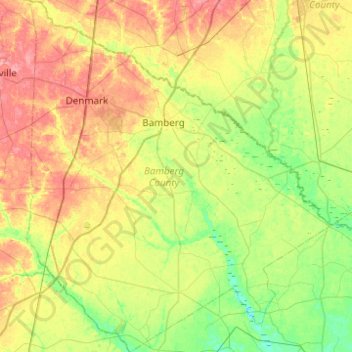 Carte topographique Bamberg County, altitude, relief