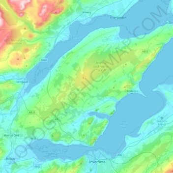Carte topographique the Black Isle, altitude, relief