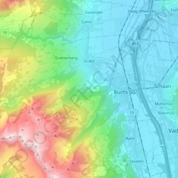 Carte topographique Grabs, altitude, relief