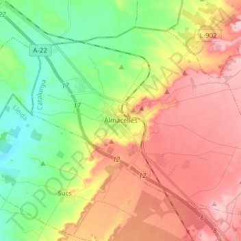 Carte topographique Almacelles, altitude, relief
