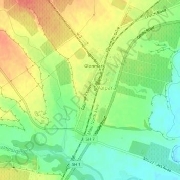 Carte topographique Waipapa, altitude, relief