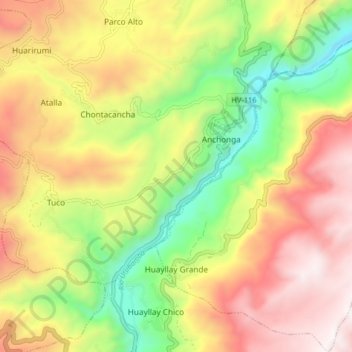 Carte topographique Huayllay Grande, altitude, relief