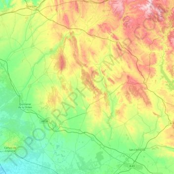 Carte topographique Záncara, altitude, relief