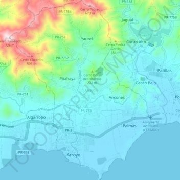 Carte topographique Arroyo, altitude, relief