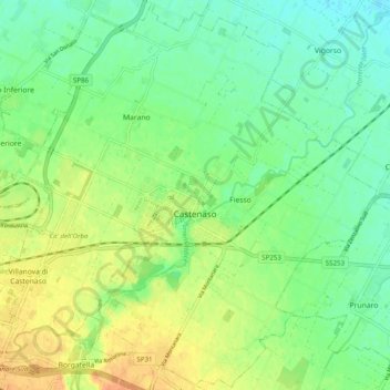 Carte topographique Castenaso, altitude, relief