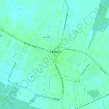 Carte topographique Thibodaux, altitude, relief