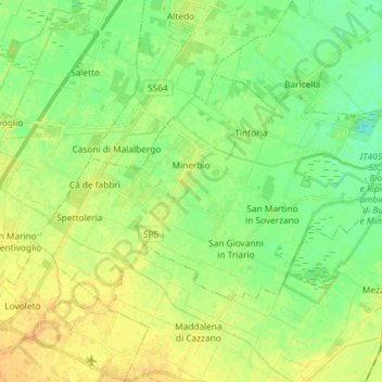 Carte topographique Minerbio, altitude, relief