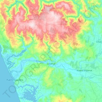 Carte topographique Carahue, altitude, relief
