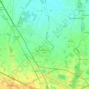 Carte topographique Calderara di Reno, altitude, relief