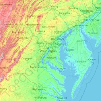 Carte topographique Maryland, altitude, relief