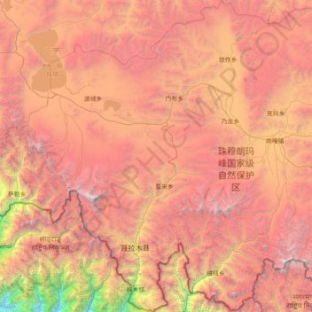 Carte topographique གཉའ་ལམ་རྫོང་ / 聂拉木县 / Nyalam, altitude, relief