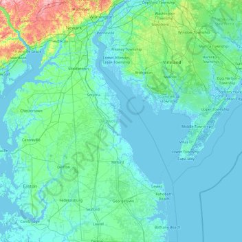 Carte topographique Delaware, altitude, relief