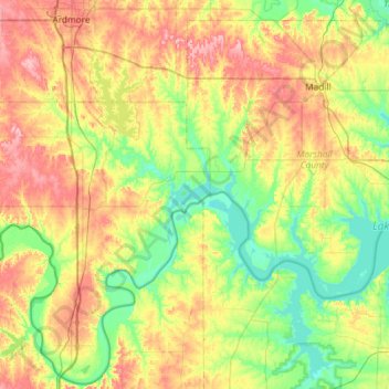 Carte topographique Lake Texoma, altitude, relief
