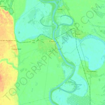 Carte topographique Senta, altitude, relief