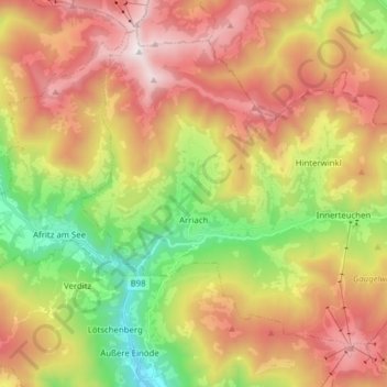 Carte topographique Arriach, altitude, relief