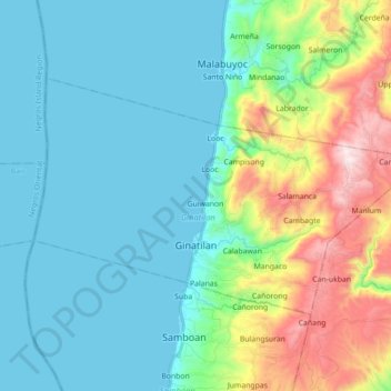 Carte topographique Ginatilan, altitude, relief