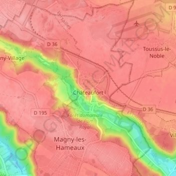 Carte topographique Châteaufort, altitude, relief