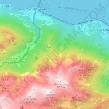 Carte topographique Saint-Gingolph, altitude, relief